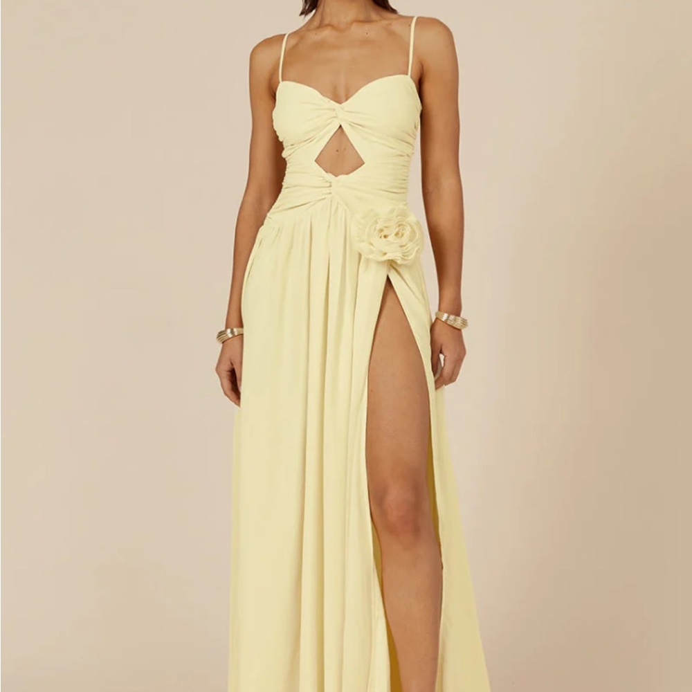 Yellow Maxi Dress with Cutout and Slit